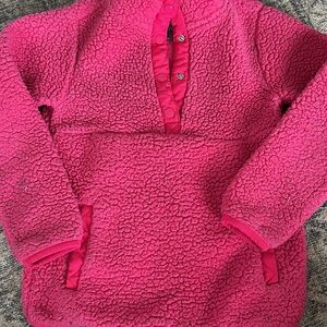 Kids Sherpa Snap Pullover Hoodie - Hot Pink